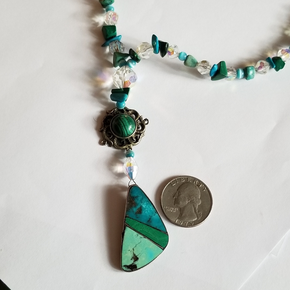 Handmade necklace with malachite and turquoise silver beaded southwestern - Picture 14 of 17